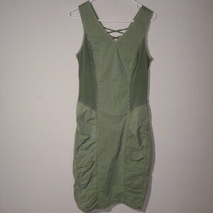 XCVI Olive Green Lace-Up Detail Back Sleeveless Ruched Midi Dress Size S